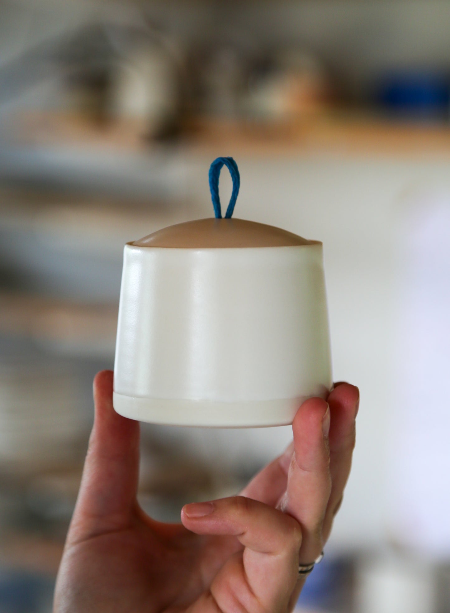 Blue and White Lidded Loop Jar