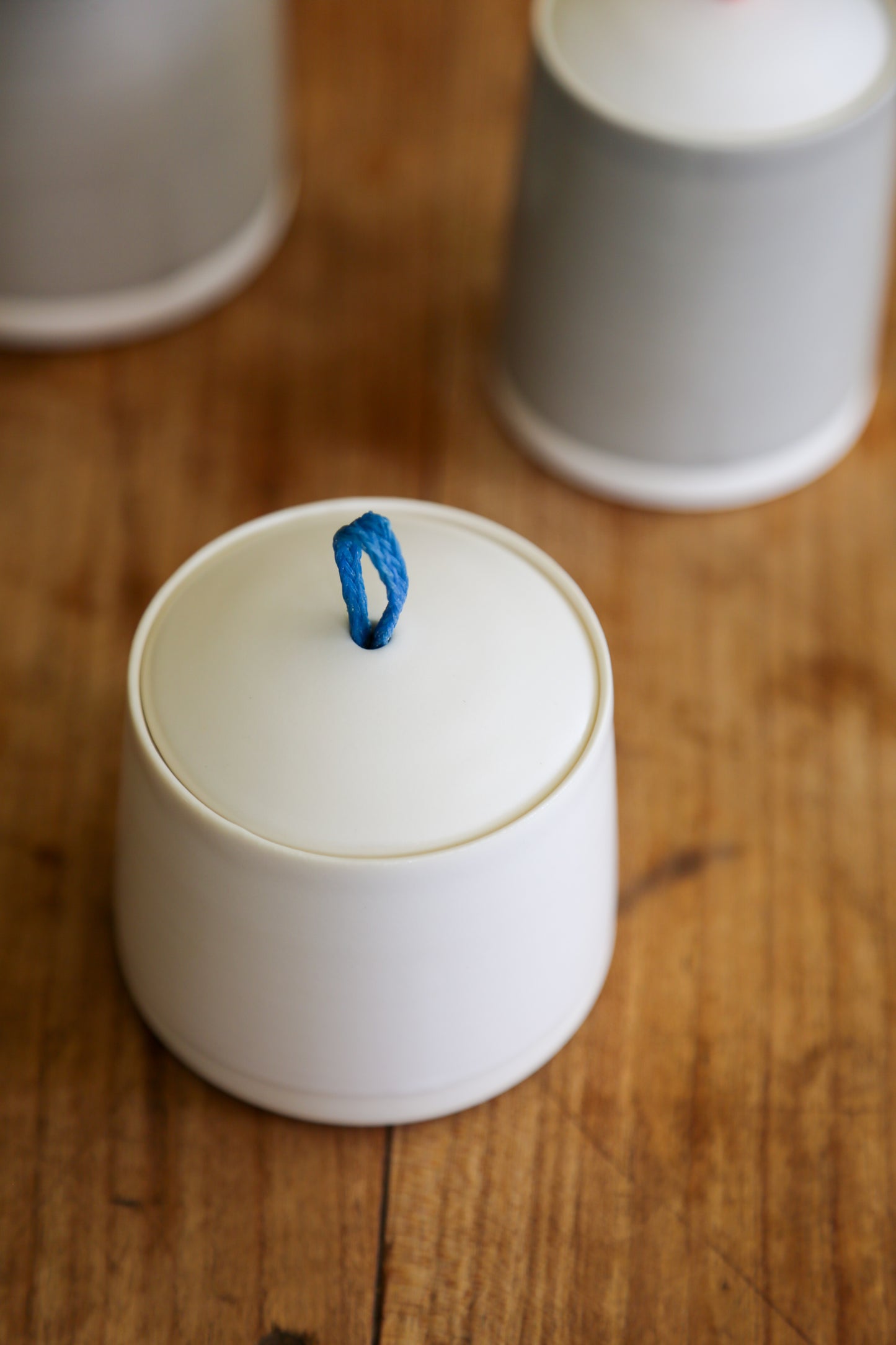 Blue and White Lidded Loop Jar