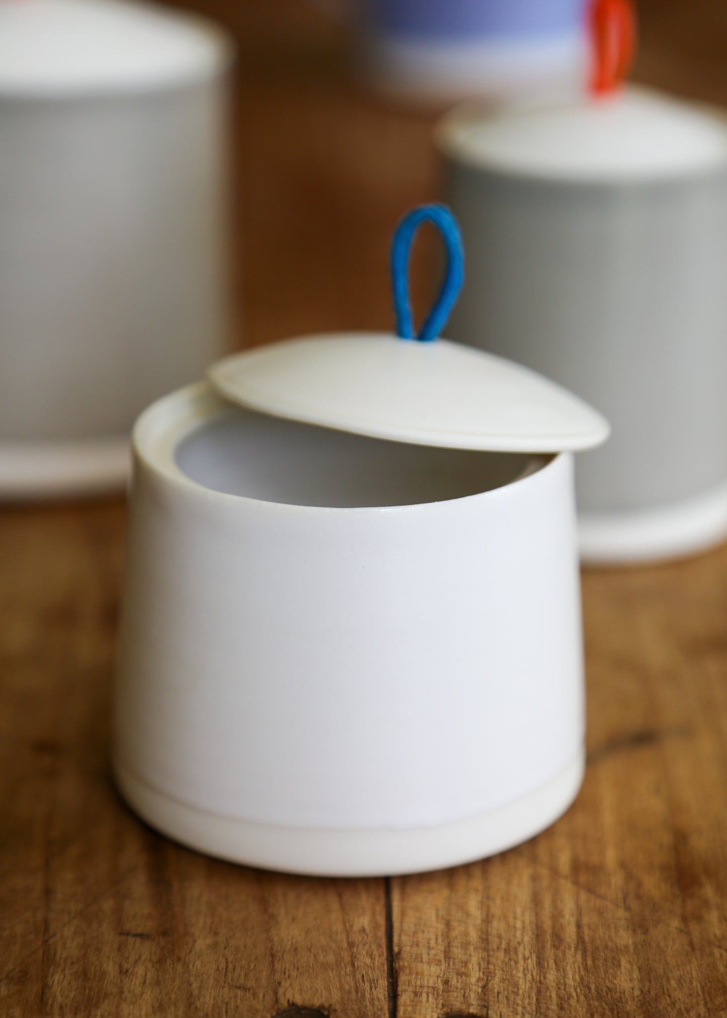 Blue and White Lidded Loop Jar