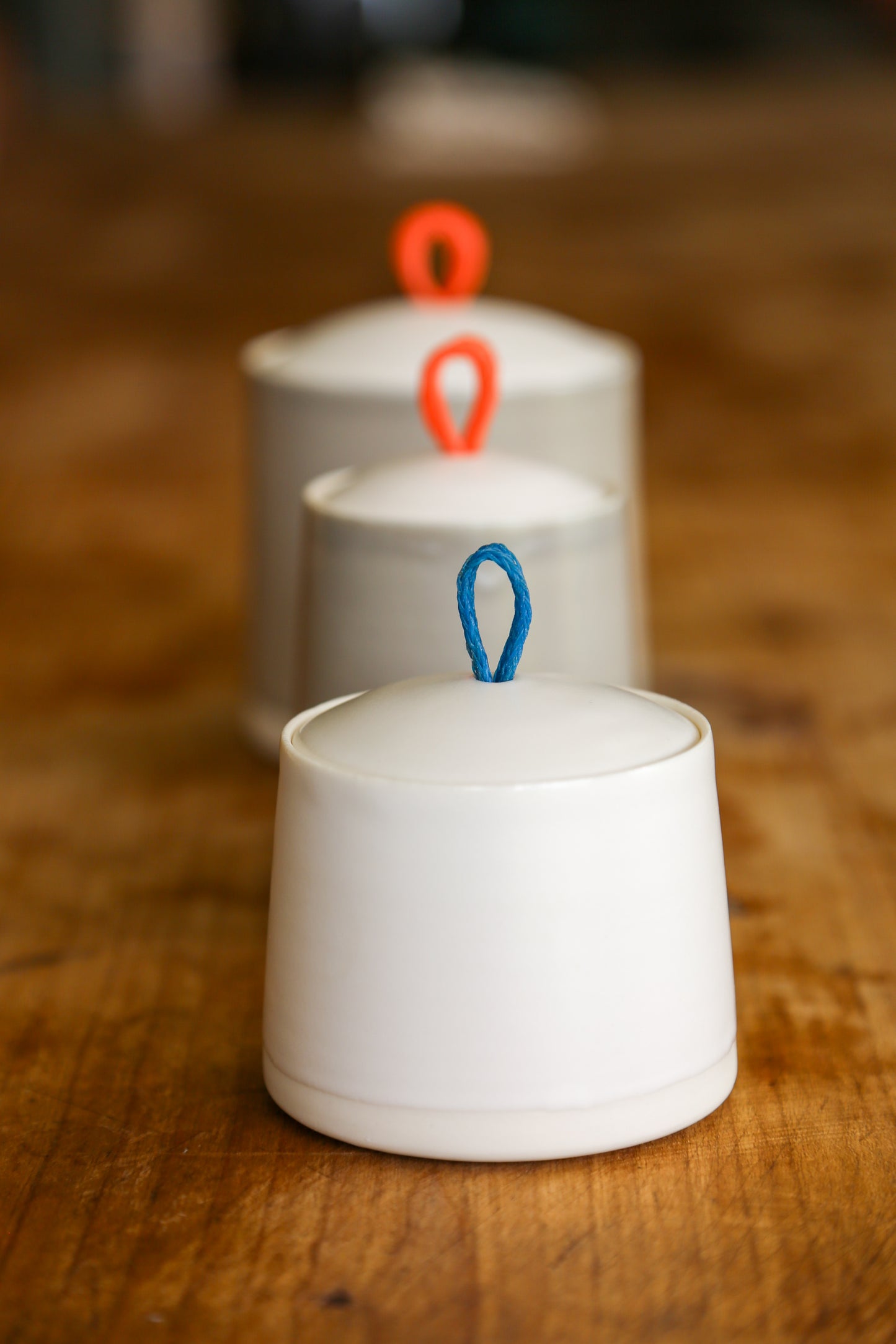 Blue and White Lidded Loop Jar